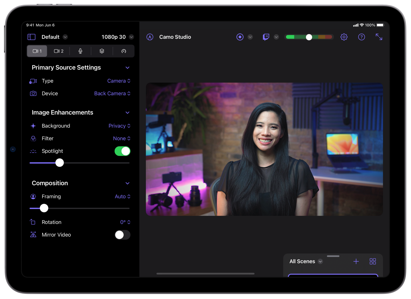 Camo Studio for iPad’s interface