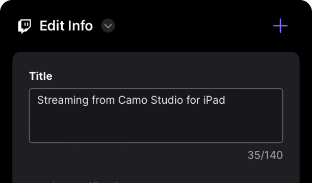 The Twitch chat stream panel in Camo Studio for iPad